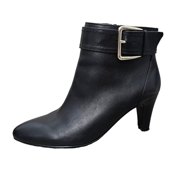 BANDOLINO Leather Zip Buckle Ankle Black Bootie Boots - Picture 4 of 12